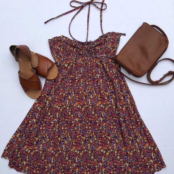 Free People Floral Halter Tie Neck Smocked Dress - Picture 3 of 6